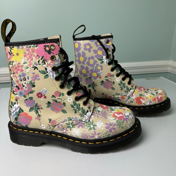 Dr Martens 1460 Floral Mash Up Leather Lace Up Boots Women’s Size 6 Docs NEW - Picture 5 of 10